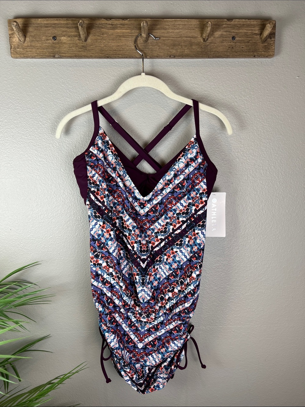 NWT Athleta Plum Marrakesh side scrunch Tankini 34D/DD